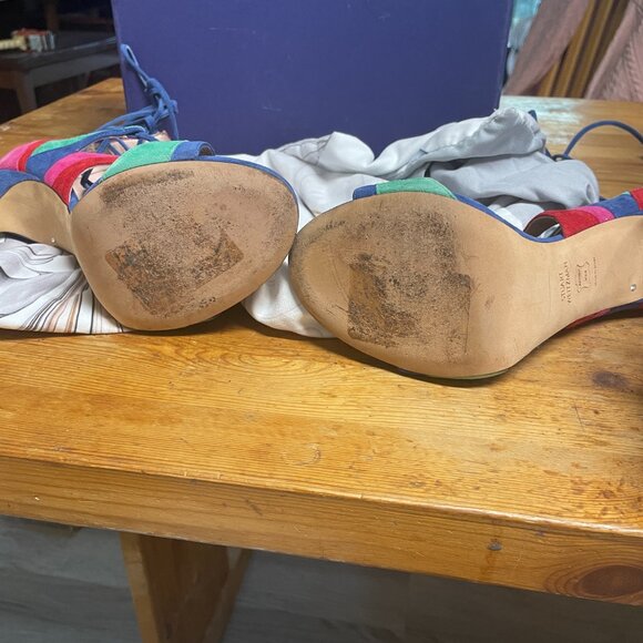 Stuart Weitzman Colorblock Suede Lace Up Stiletto Heels. Size 8 - Picture 7 of 8